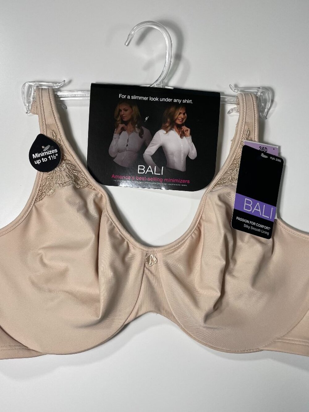 NWT Bali Passion for Comfort Minimizer Bra Style3385 Size 36D Beige Silky Smooth